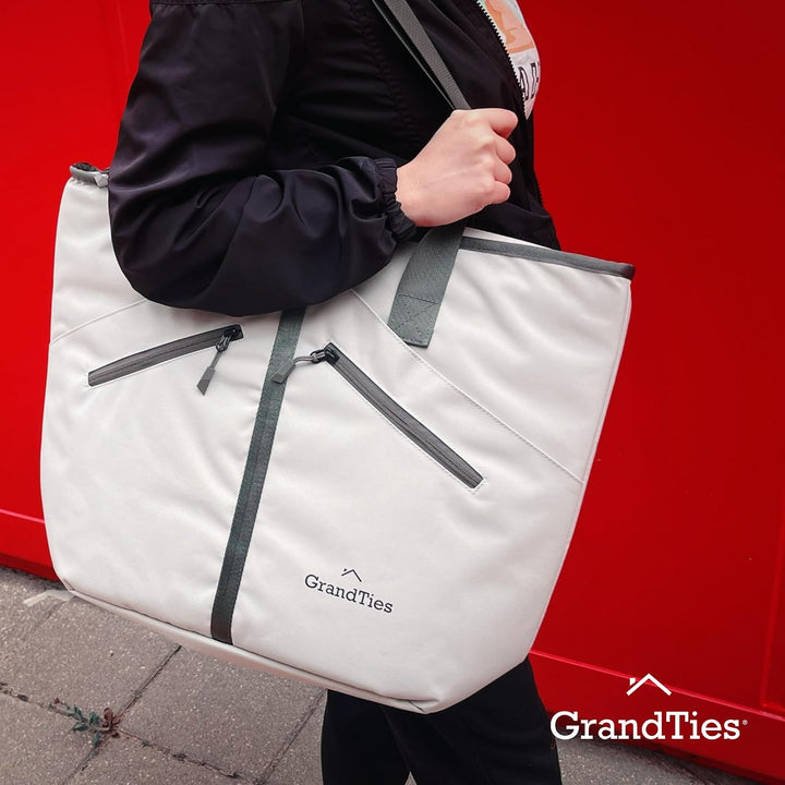 GRANDTIES Insulated Cooler Tote Bag 30 Can Large Capacity Durable Zipper Leakproof Outshell for Groc