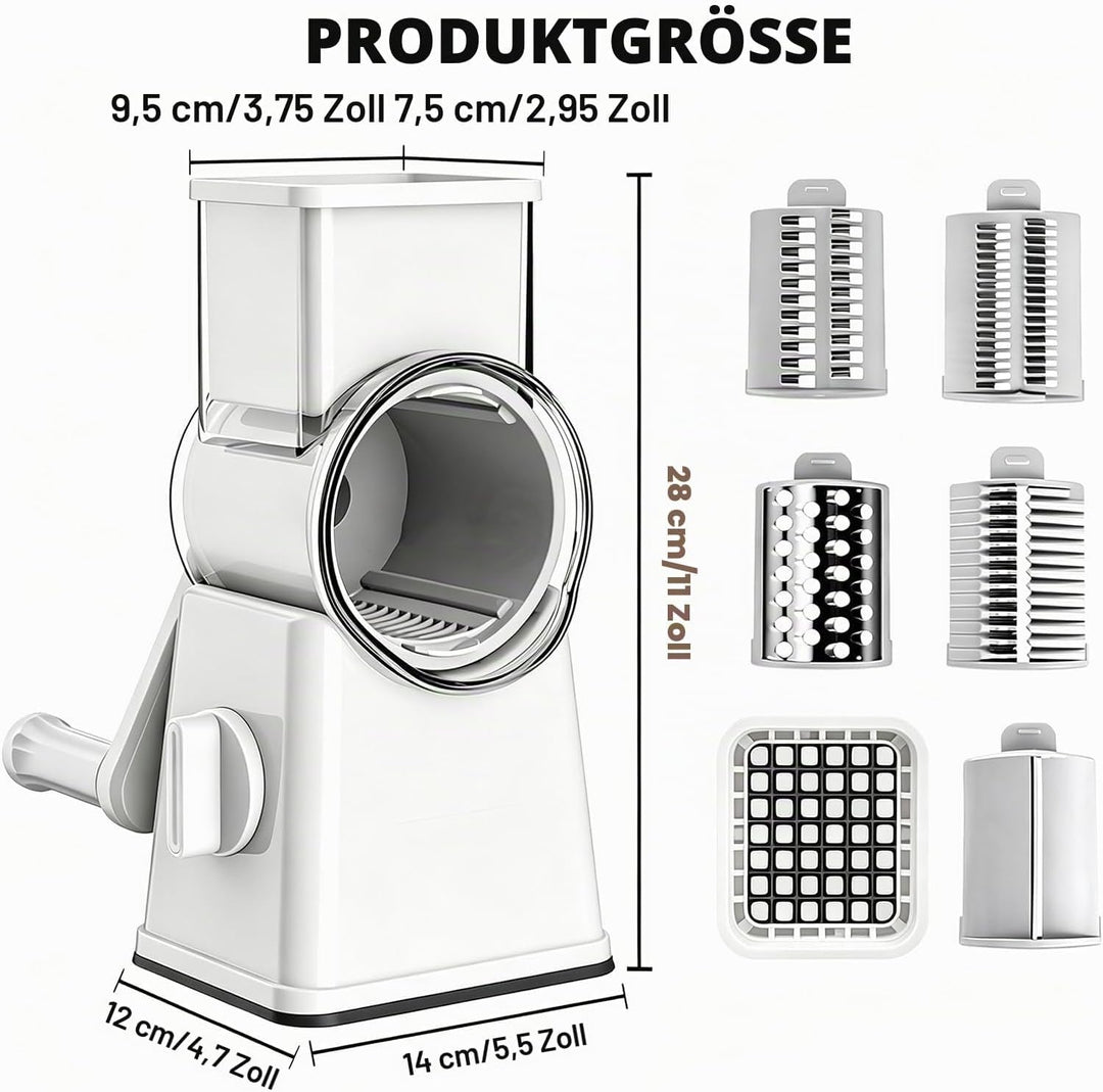 Käsereibe Mit Kurbel, 5-in-1 Gemüseschneider, Trommelreibe, Spülmaschinengeeignet Gemüsehobel Mit 11