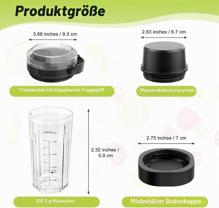 Ersatz Mixbehälter (530 ml) für Ninja Blast Tragbarer Mixer, Austauschdeckel mit Tragegriff, Messera