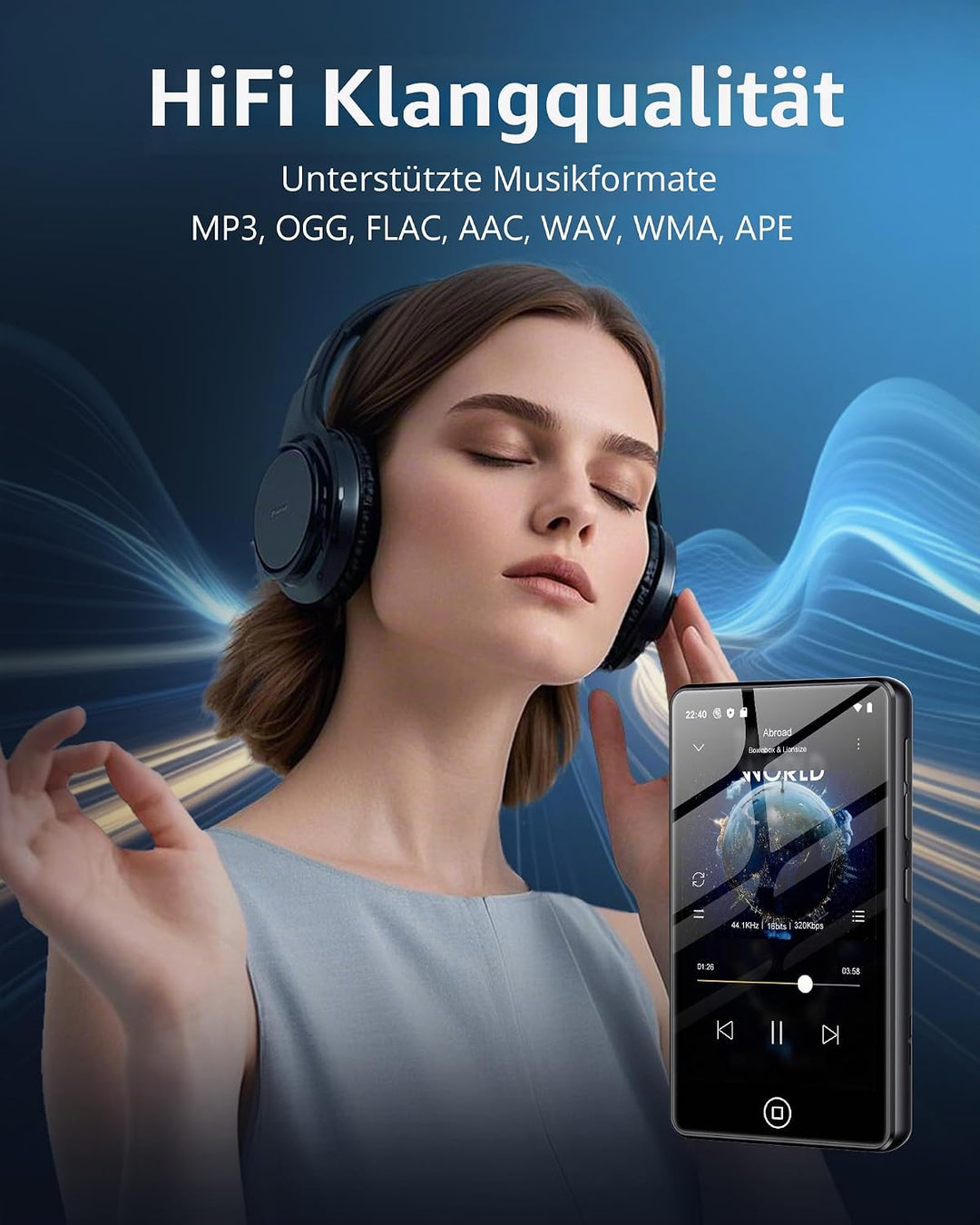 MP3 Player Spotify mit Bluetooth &amp; WLAN, 4,02 Zoll Touchscreen Musik Player