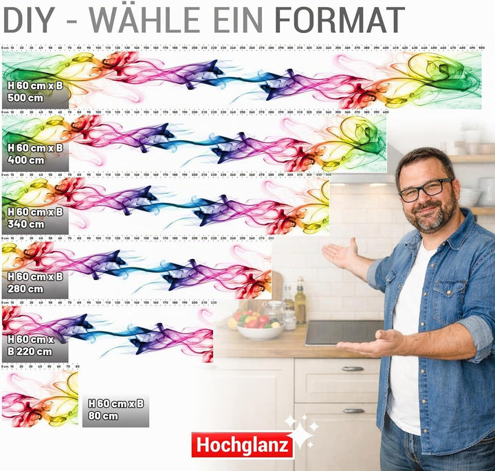 StickerProfis Küchenrückwand selbstklebend Glasoptik - BUNTER Rauch - 1.8mm, Versteift, alle Untergr