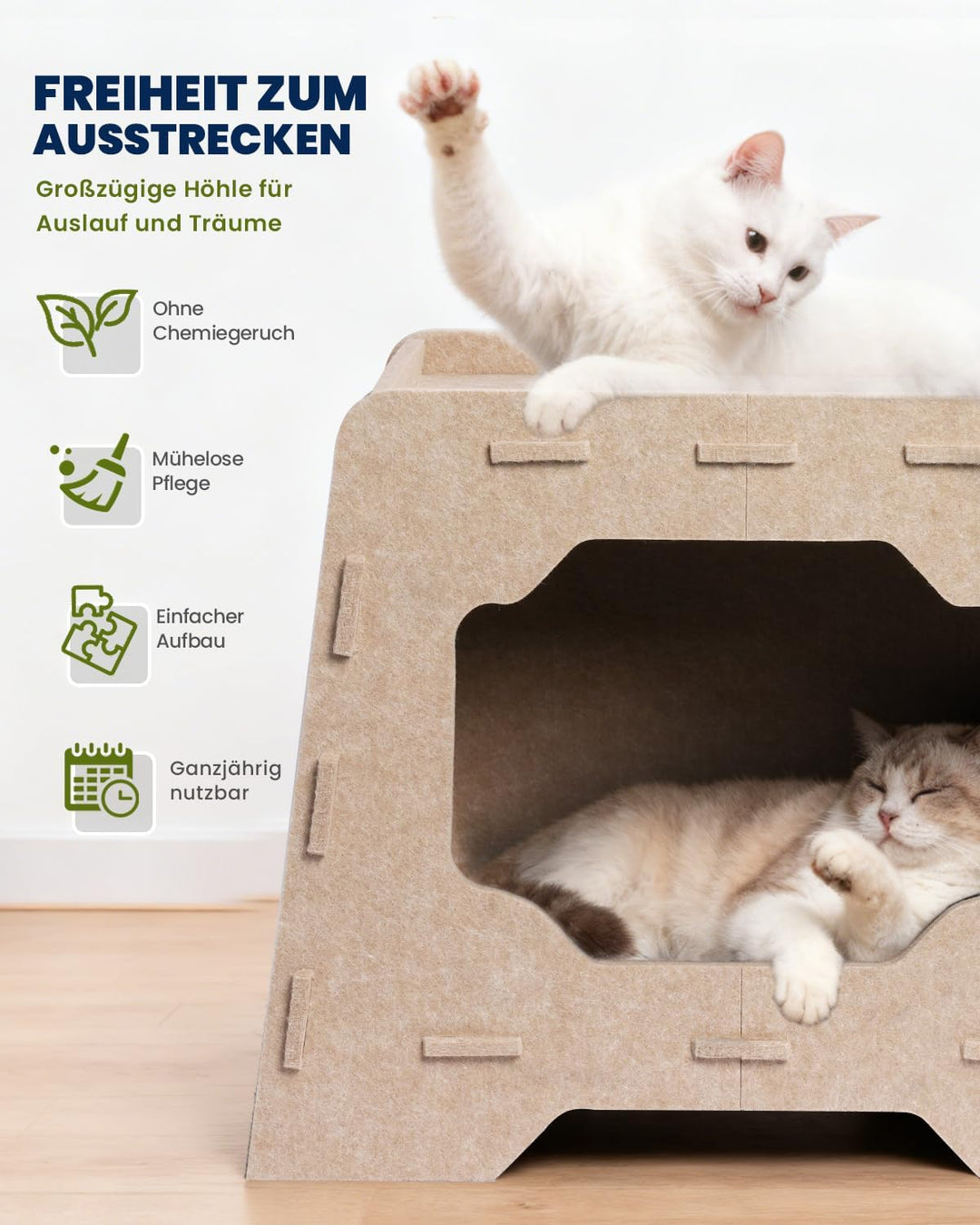 Katzenhöhle Filz Katzenhaus aus Filz für grosse Katzen, Katzen Höhle 2-Ebenen, Trapezform Stabiles K