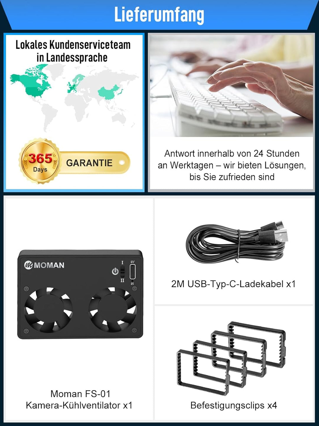 Camera Cooling Fan, Moman Externes Kühlsystem für Kameras mit Eingebautem Akku und Aufladen vom Typ