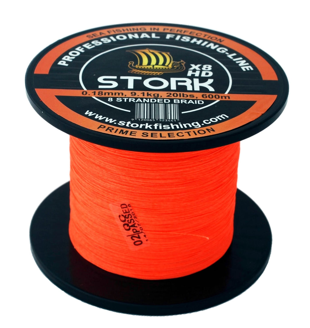 Stork HDx8, 8-Fach geflochtene Premium Angelschnur 600m Orange 30 lbs / 13.6 kg / 0.22 mm, Orange 30