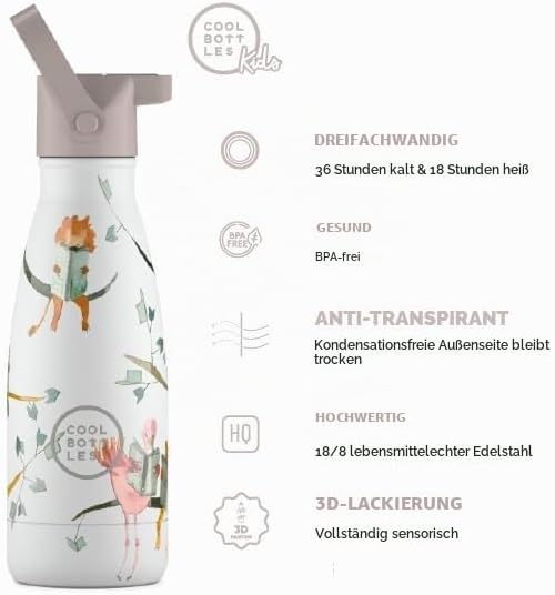 Thermosflasche für Kinder - 260 ml - Reading Buddies - Wasserflasche aus Edelstahl - Kalte Getränke