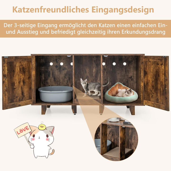 GOPLUS 3 in 1 Katzenschrank, Katzentoilette mit 2 Türen &amp; abnehmbaren Beinen &amp; herausnehmbarem Kratz