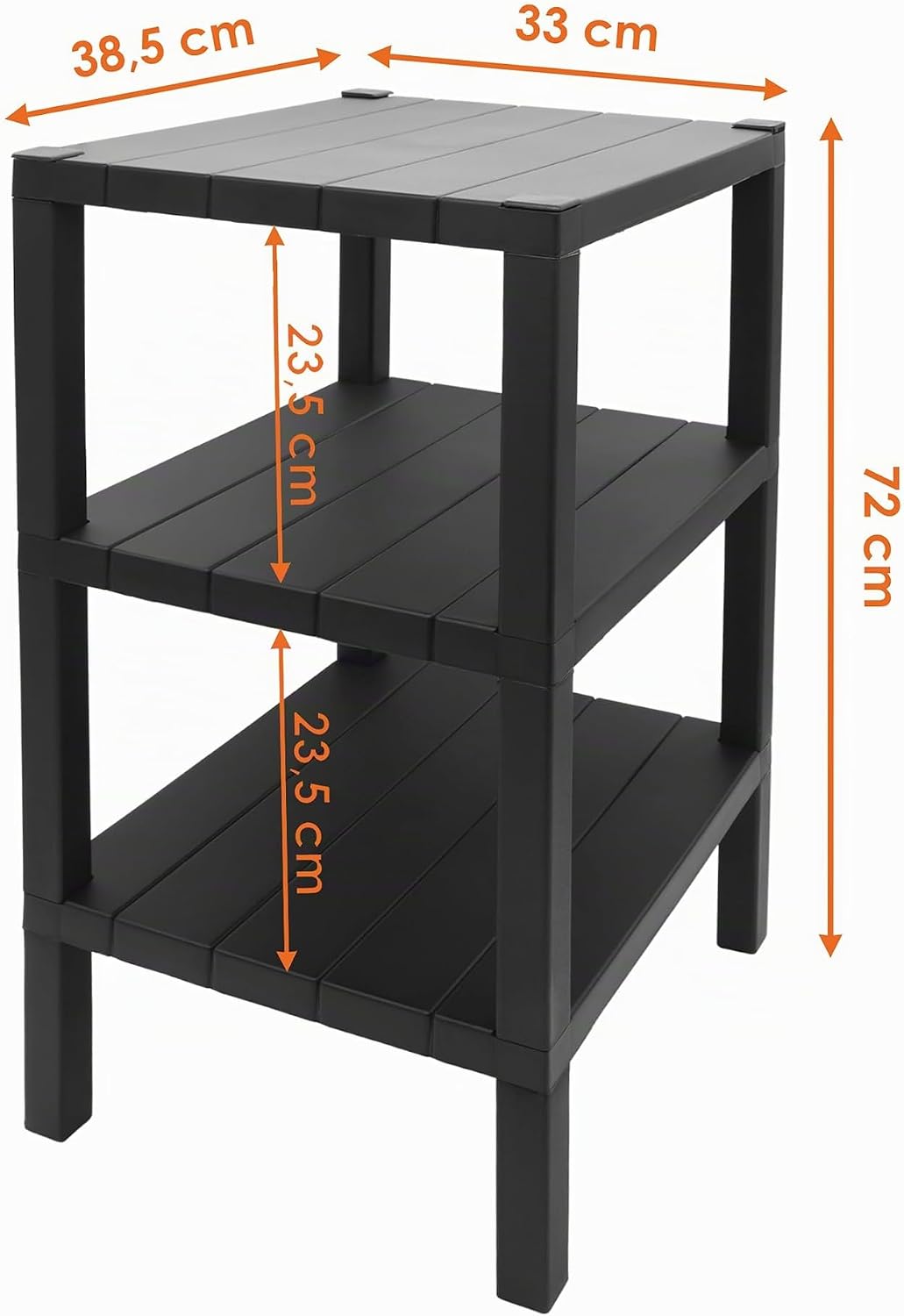 Kunststoff Beistelltisch Regal gross in anthrazit - 72 x 33 cm rechteckig / 3 Ebenen Anthrazit, rech