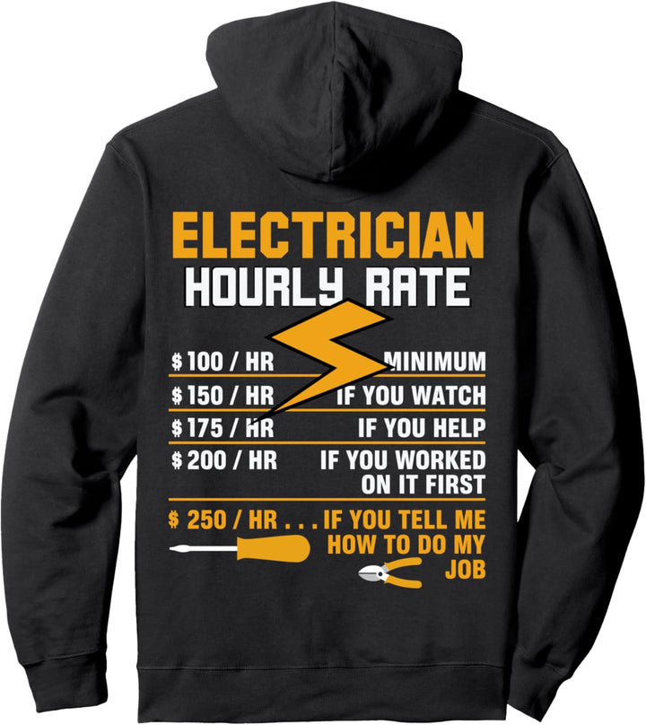 Funny Electrician Gifts - Vintage Electrician Hourly Rate Pullover Hoodie