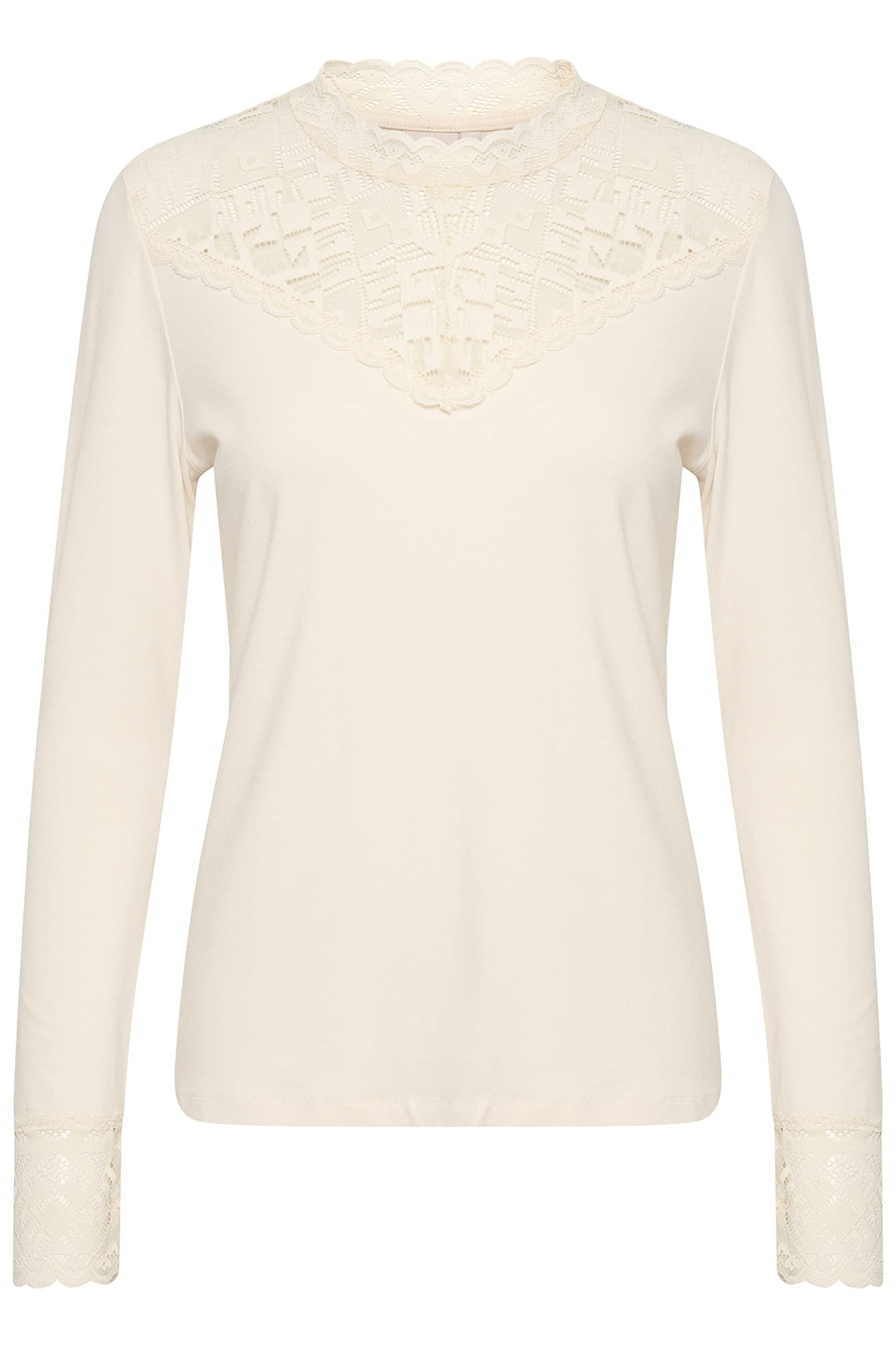 Cream CRTrulla Jersey Blouse Damen Bluse Spitze Langarm Elegant Rundhals Oberteil Stehkragen XS Eggn