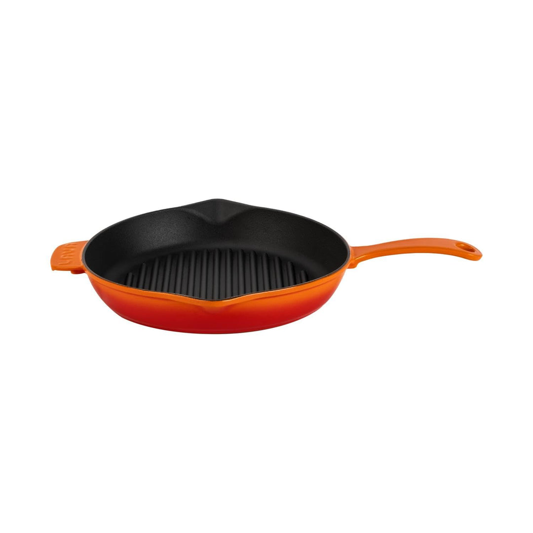 LAVA Lavagusseiserne Rundgrillpfanne 28 cm – emaillbeschichtet, mit gestreifter Grilloberfläche, Her