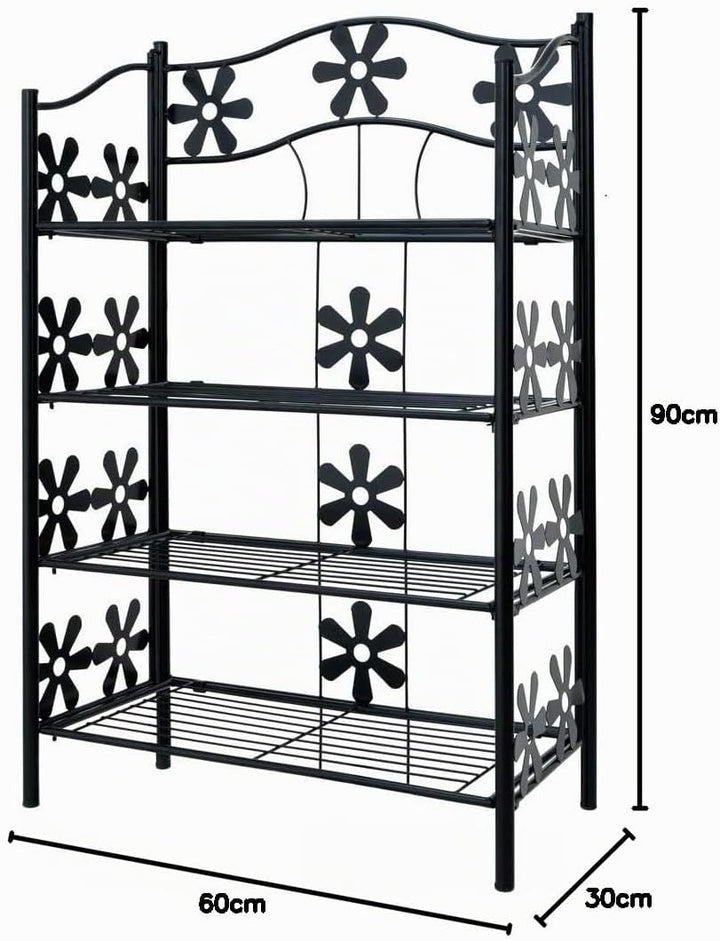 Deuba® Blumenregal Metall Schwarz 4 Etagen Balkon Outdoor Indoor Blumenständer Pflanzenständer Blume
