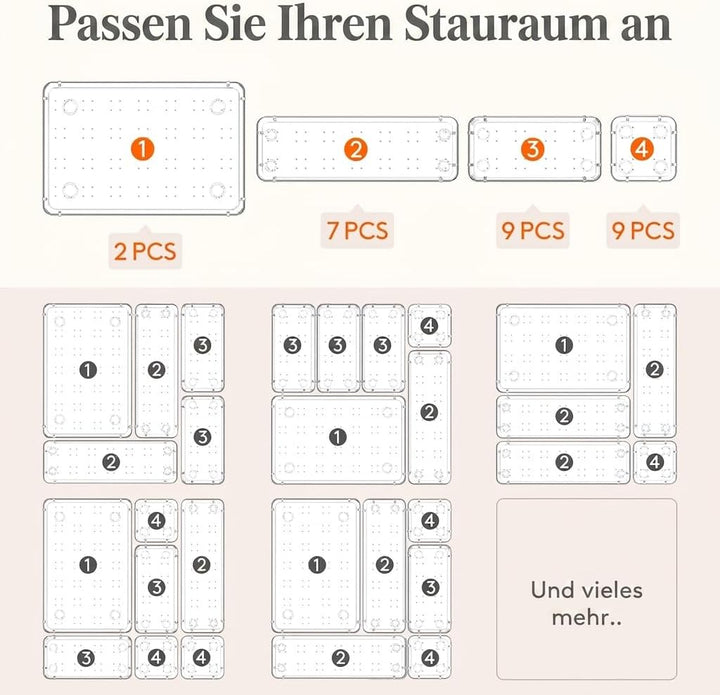 Lifewit 27 Stücke Schubladen Organizer mit 4 Grössen, Schminktisch Ordnungssystem, Klar Kunststoff M