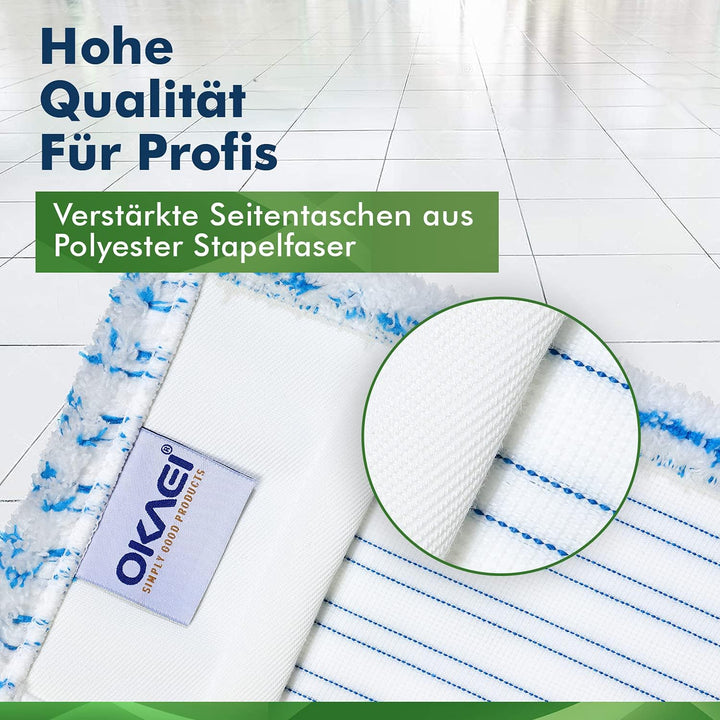 Okaei 5 Stück Wischmopp Bezug (40 cm) - Premium Bodenwischer-Wischbezug aus 100% Microfaser - Bezug