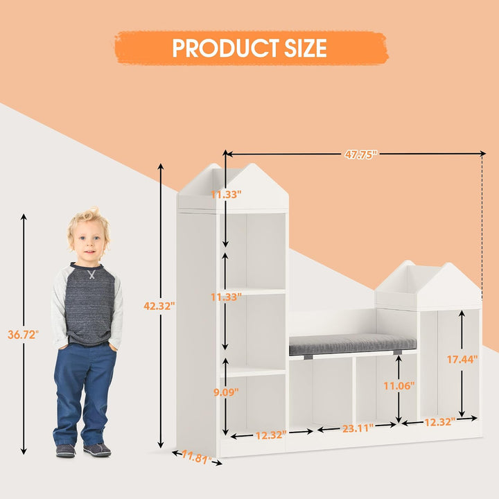 Spielzeugregal Kinderregal Mit Sitzbank, Bücherregal Kinder Und Spielzeugregal 2-in-1 Bücherschrank