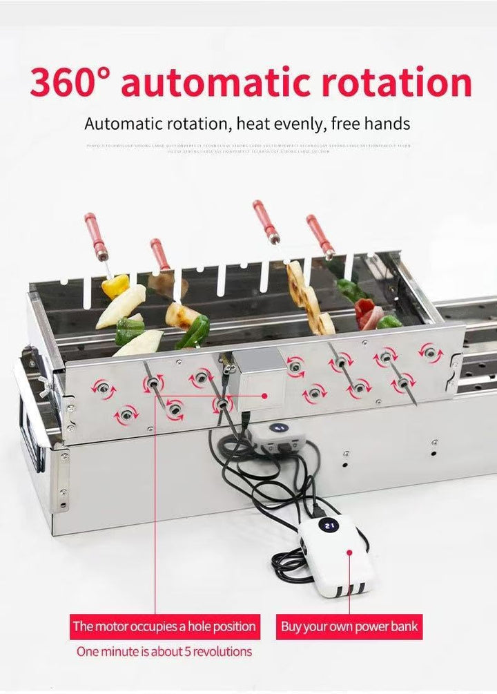 Elektrischer Drehspiess, 50 cm Grillspiessdreher Edelstahl Mit USB Motor 5 U/Min 9 Loch Schaschlik D