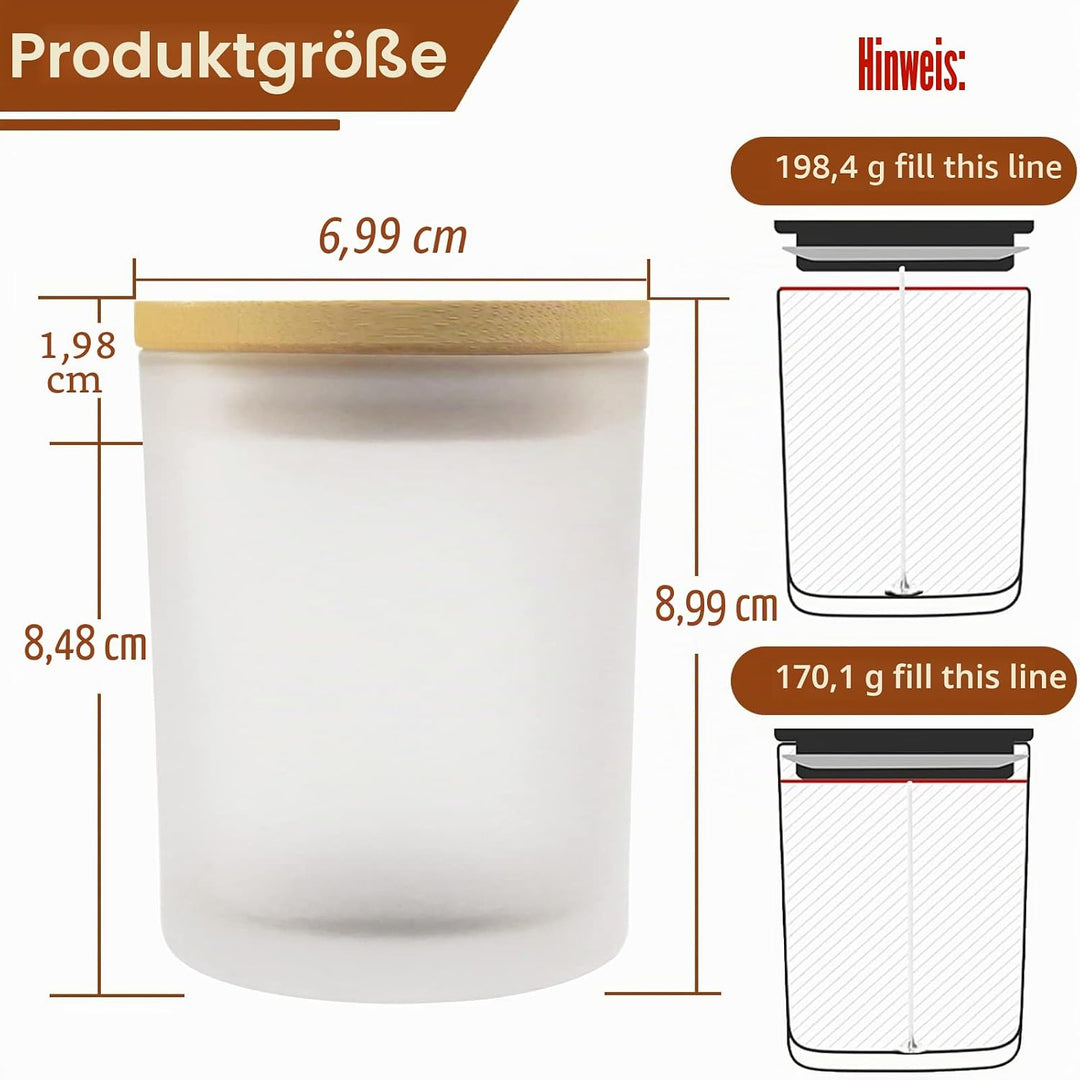 CONNOO 15 Stück 200 ml Milch Glas-Kerzengläser für die Herstellung von Kerzen mit luftdichten Bambus