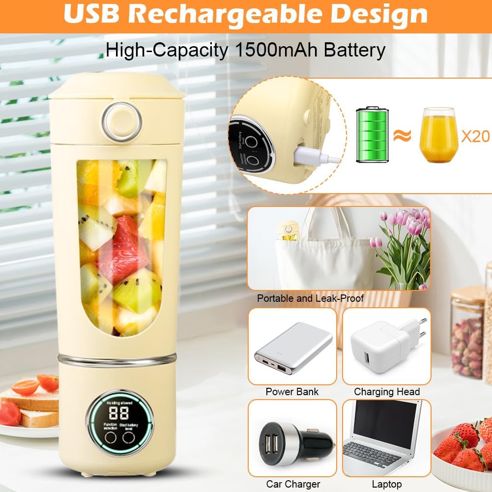 700 ml Tragbarer Mixer, Wiederaufladbarer Kleiner Entsafter, Smoothie Maker mit 12 Rostfreien Klinge
