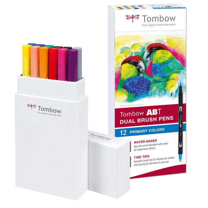 Tombow Fasermaler Dual Brush Pen mit zwei Spitzen 12er Set, primärfarben Single, Single
