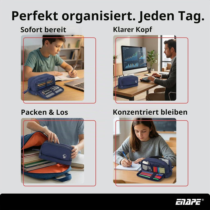 Multipocket XL Federmäppchen mit Fächern – Grosses Stifteetui für Schule, Uni &amp; Büro – Inkl. Mini Ma
