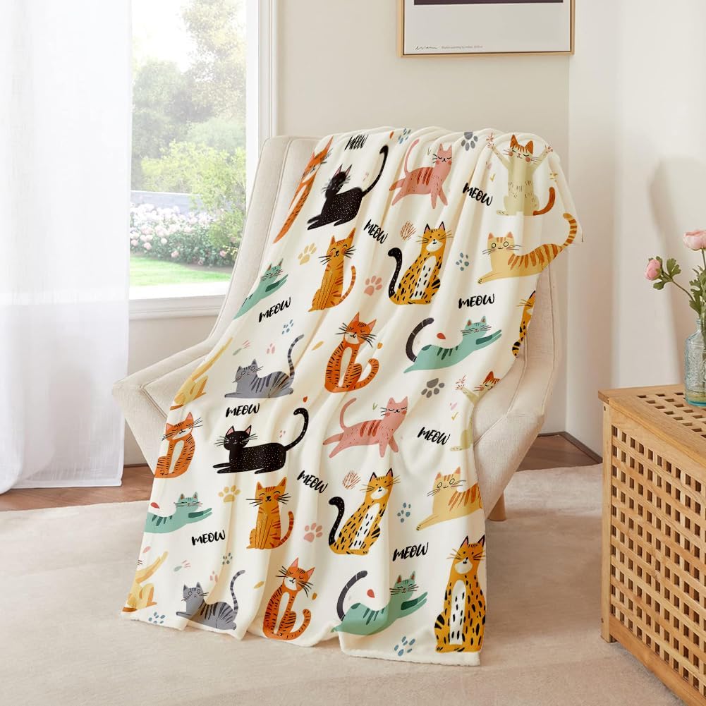WADORN Decke Mit Katzenmotiv, Weiche Warme Flanell Plüschdecke 130x150cm Katzenform, Katzenform