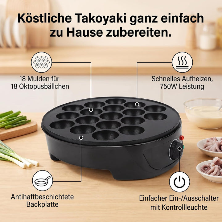 Takoyaki Maker, 18 Mulden elektrisch, mini japanisch Eu, Eu
