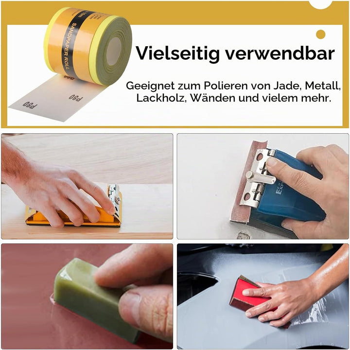 Shineboc Schleifpapier Rolle Gelbe, 93 mm x 10 m Schleifpapier Quarzsand-Trockenschleifpapier für Ha