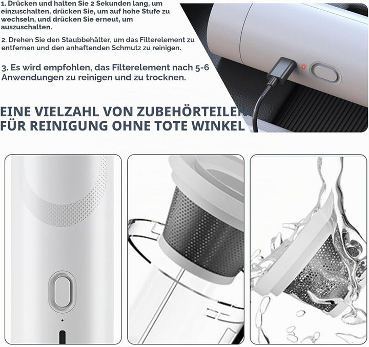 BYZESTY Handstaubsauger, Autostaubsauger, Mini Staubsauger, 9000pa Akku Handstaubsauger Mit USB-C Sc