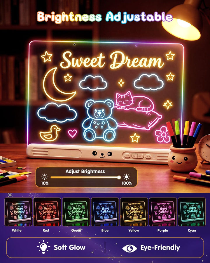 LED Zeichenbrett, Wiederaufladbares Leuchtendes LED Zeichentafel für Kinder mit 7 Farbmodi &amp; Einstel