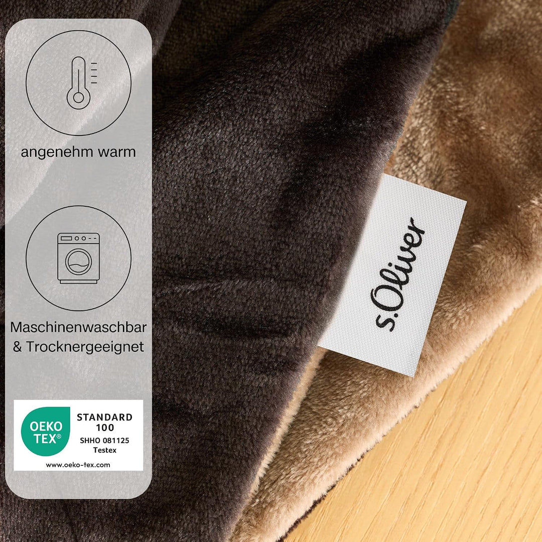 s.Oliver Doublesoft Kuscheldecke 150x200 - super kuschelig &amp; warm, Polyesterflausch Decke Dunkelbrau
