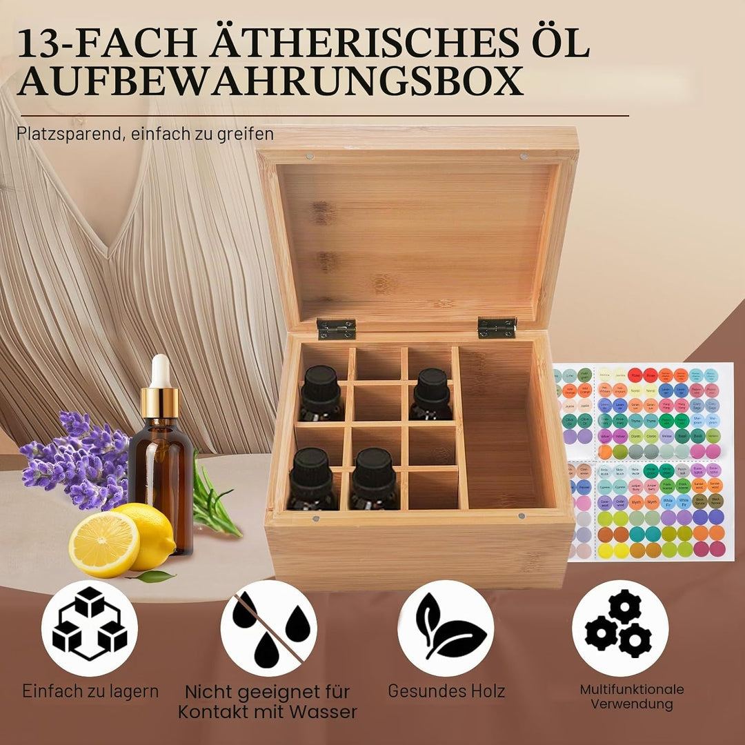 RoseFlower Bambus Ätherisches Öl Organisator Behälter Duftöle Display Ständer, 13 Löcher Aufbewahrun