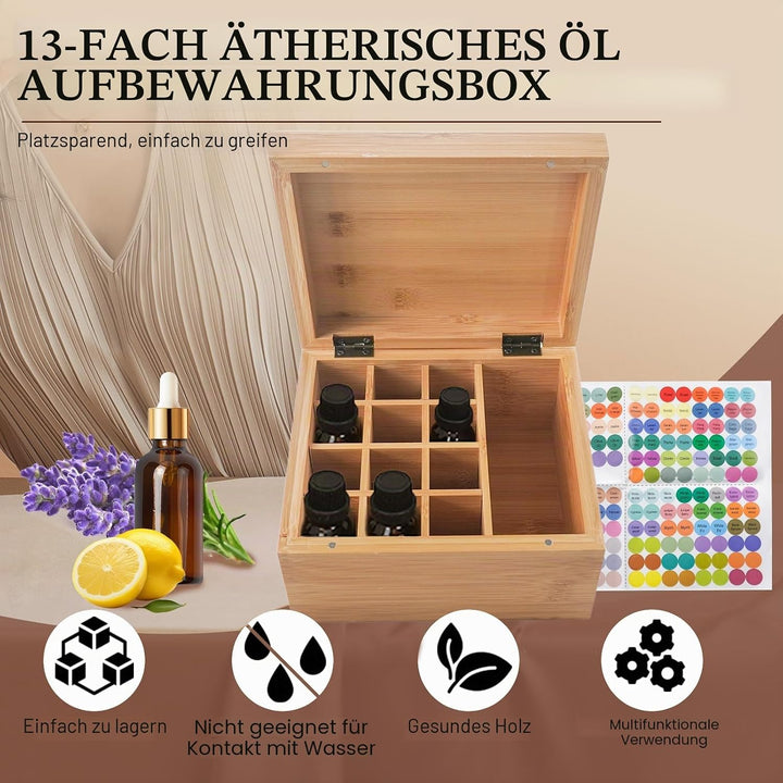 RoseFlower Bambus Ätherisches Öl Organisator Behälter Duftöle Display Ständer, 13 Löcher Aufbewahrun