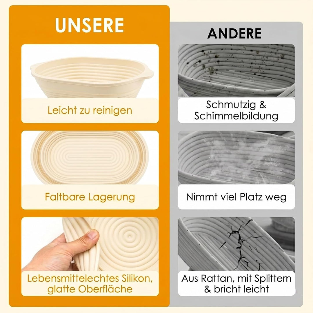 Sauerteig Starter Set, Rund &amp; Oval Gärkörbchen mit Komplettem Brotback-Set, Glas für Sauerteigstarte