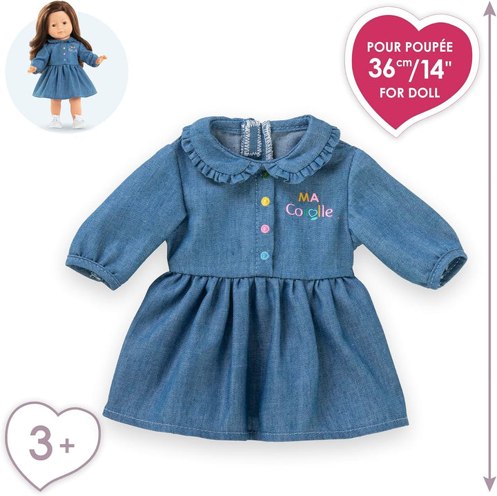 Ma Corolle 9000212860 Denim-Kleid, Langarm, Puppenkleid, 36 cm, ab 3 Jahren