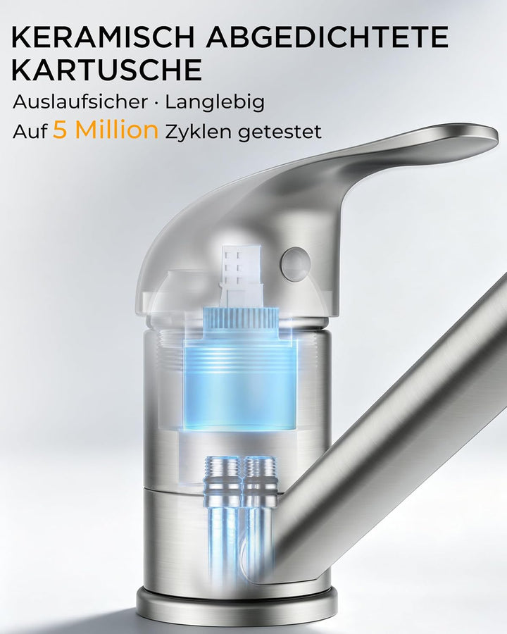 FORIOUS Wasserhahn Küche, Küchenarmatur mit Einhebelmischer, Edelstahl Edelstahl Standard, Edelstahl