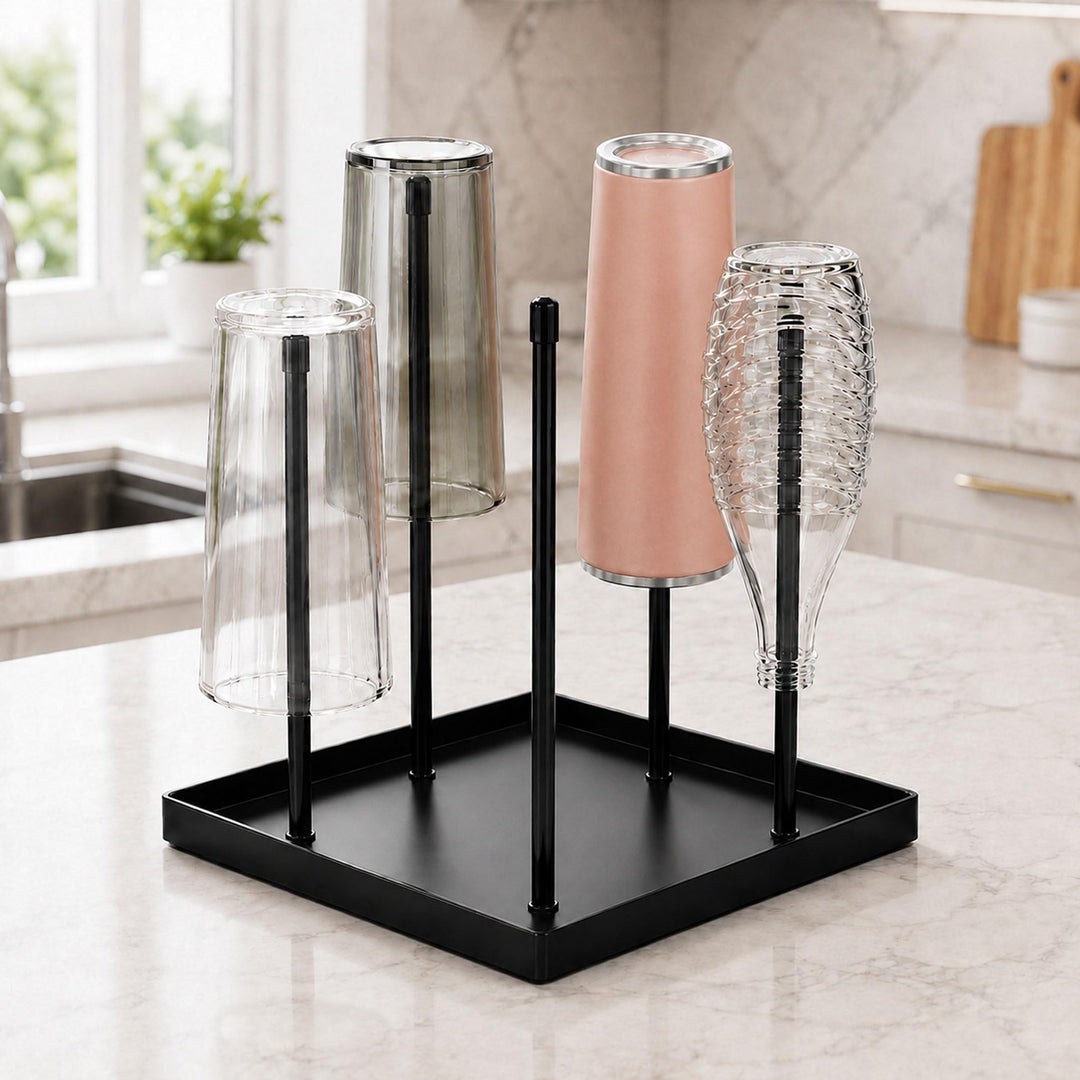 Metal Bottle Drying Rack with Stable Square Base for SodaStream &amp; Sports Bottles – Rust-Resistant Bl