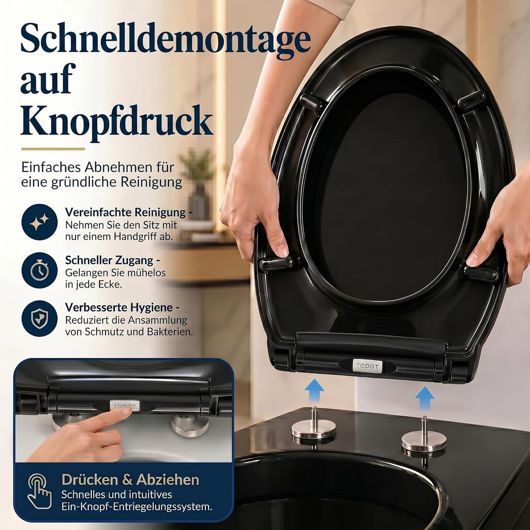 WC-Sitz, Toilettensitz mit Absenkautomatik und verstellbarem Scharnier, sanfter Verschluss, schnelle