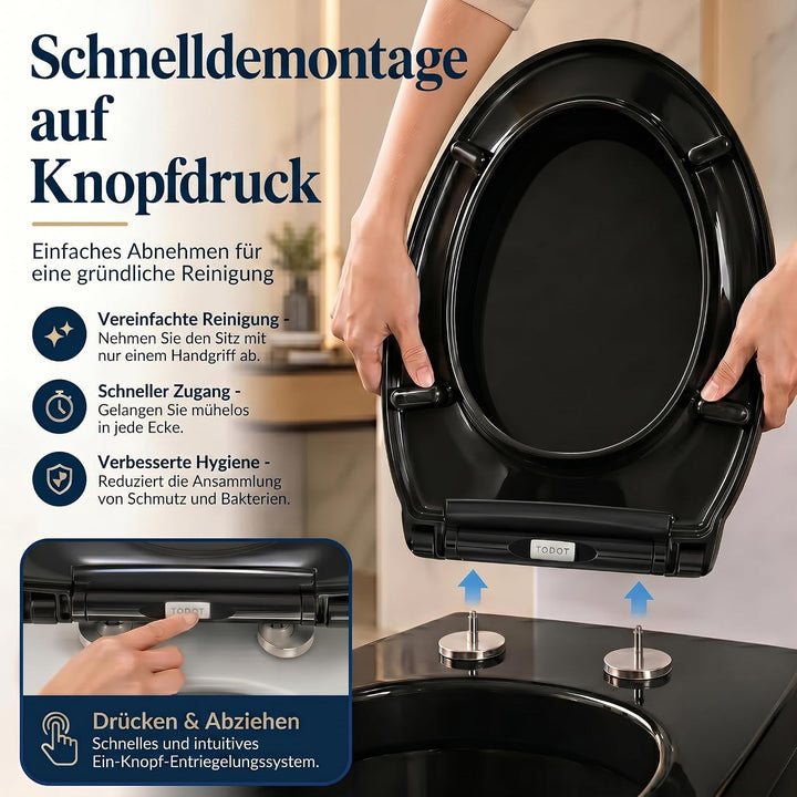 WC-Sitz, Toilettensitz mit Absenkautomatik und verstellbarem Scharnier, sanfter Verschluss, schnelle