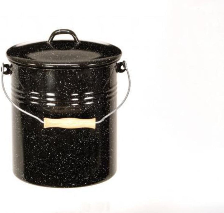 Mülleimer mit Deckel emailliert, schwarz mit weissen Sprenkeln, 10 Liter 10 Liter Schwarz Gesprenkel