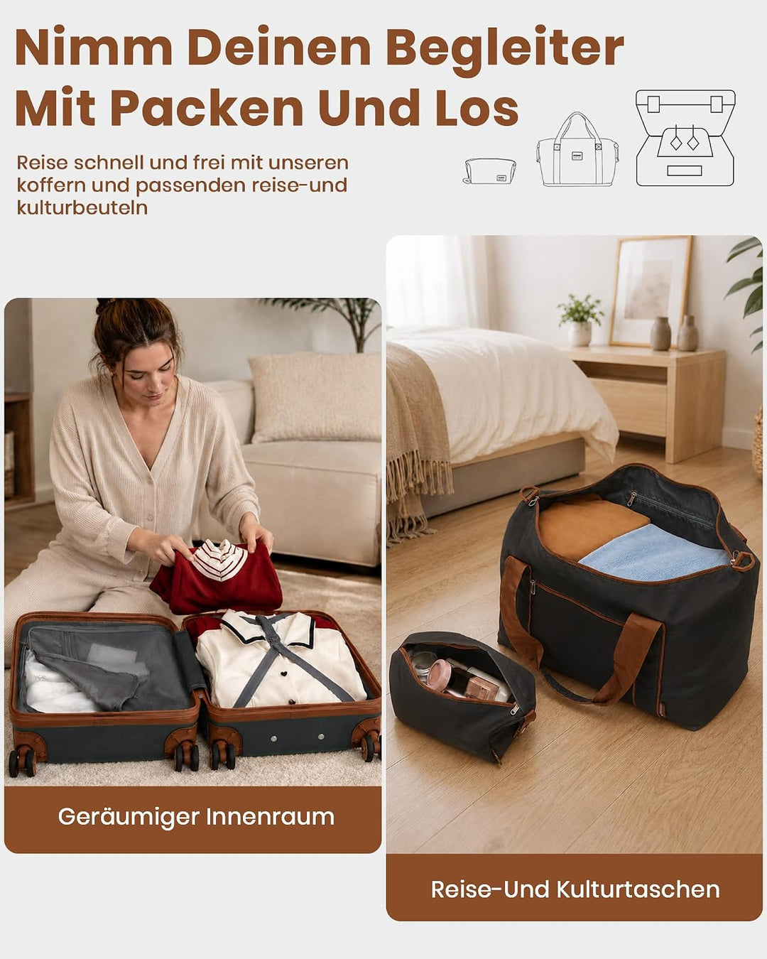 KONO Koffer Set 3-teilig, Hartschalen Koffer Handgepäck mit 4 Rollen und TSA Schloss, leichte ABS+PC