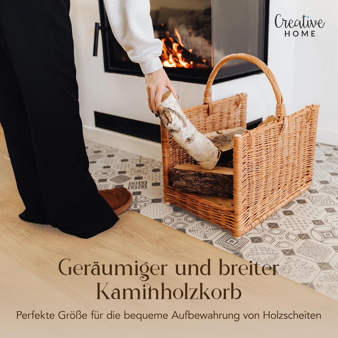 Creative Home Gross Kaminkorb Holzkorb Kaminholzkorb Rattan | 45 x 30 x 47 cm | Aufbewahrung Rechtec