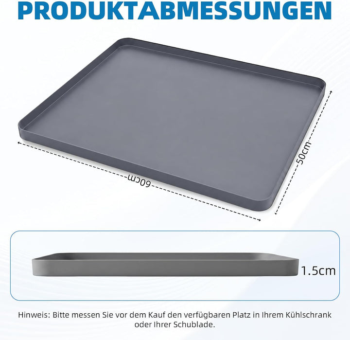 Silikon-Kühlschrankmatte 60 × 50 cm mit 1,5 cm Rand, Grau, Grau