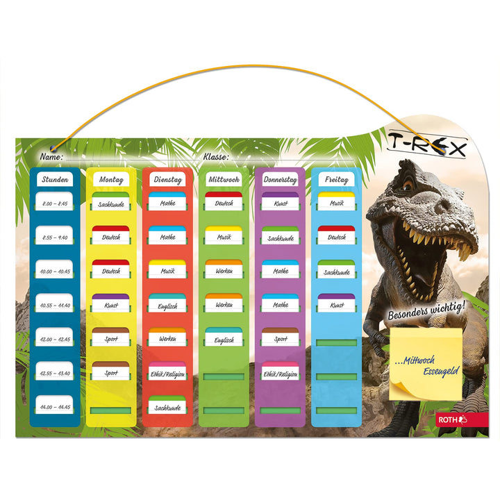 ROTH Klipp&amp;Klar Stundenplan Steck Fix - Tyrannosaurus, A3 - ideal für Jungen in der Grundschule, Din