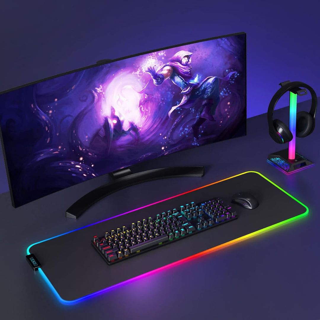 Hcman Headset Halterung Gaming Kopfhörer Ständer RGB Kopfhörer Halter mit 2 USB Anschlüssen, LED Hea