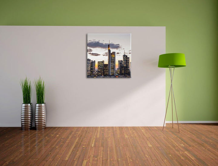 Pixxprint Wolkenkratzer bei Sonnenuntergang, Format: 70x70 auf Leinwand, 70x70