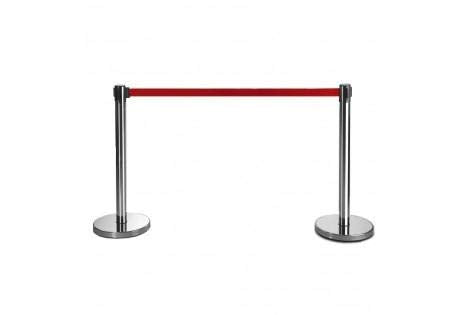 2-Stück-Set FLEXIBARRIER Personenleitsystem Absperrständer Silber -Basic 300-3m Gurtlänge *rot*, Abs