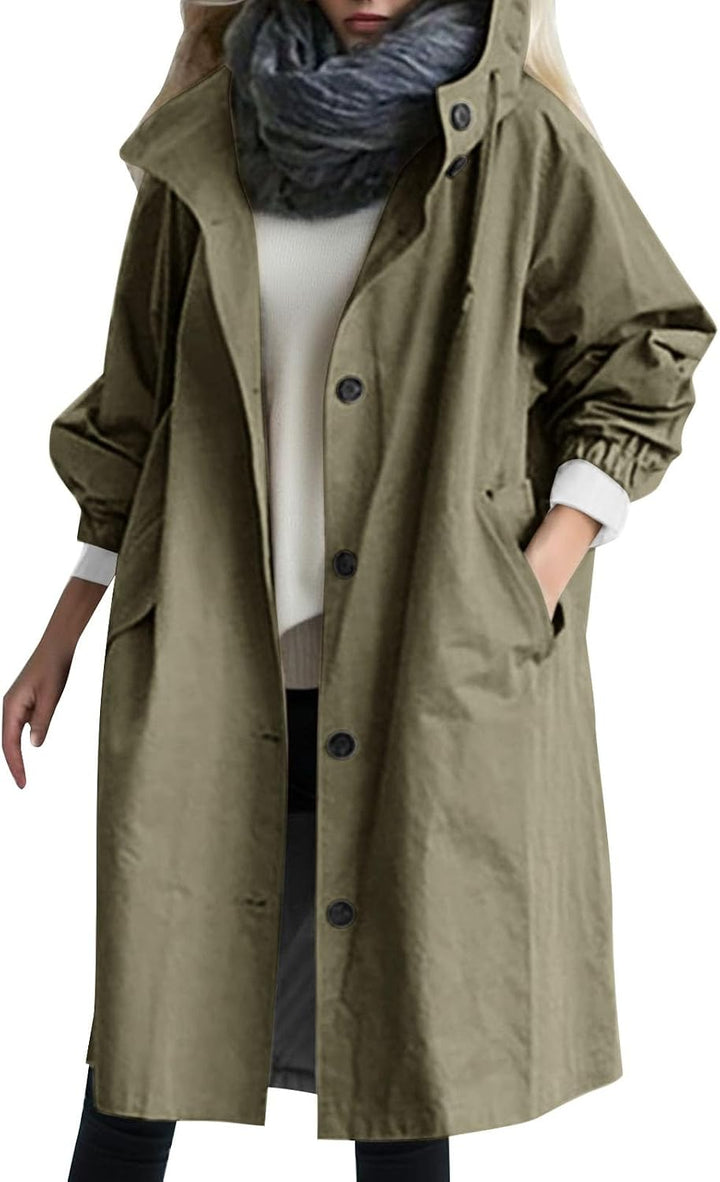 Beokeuioe Damen Trenchcoat Oversized Mantel Lang Umlegekragen Windjacke Einfarbig Damenmantel Überga