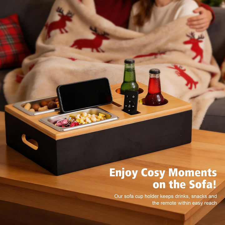 Couchbar Snackbox,mit Getränkehalter Edelstahlschalen,für Snacks Handy