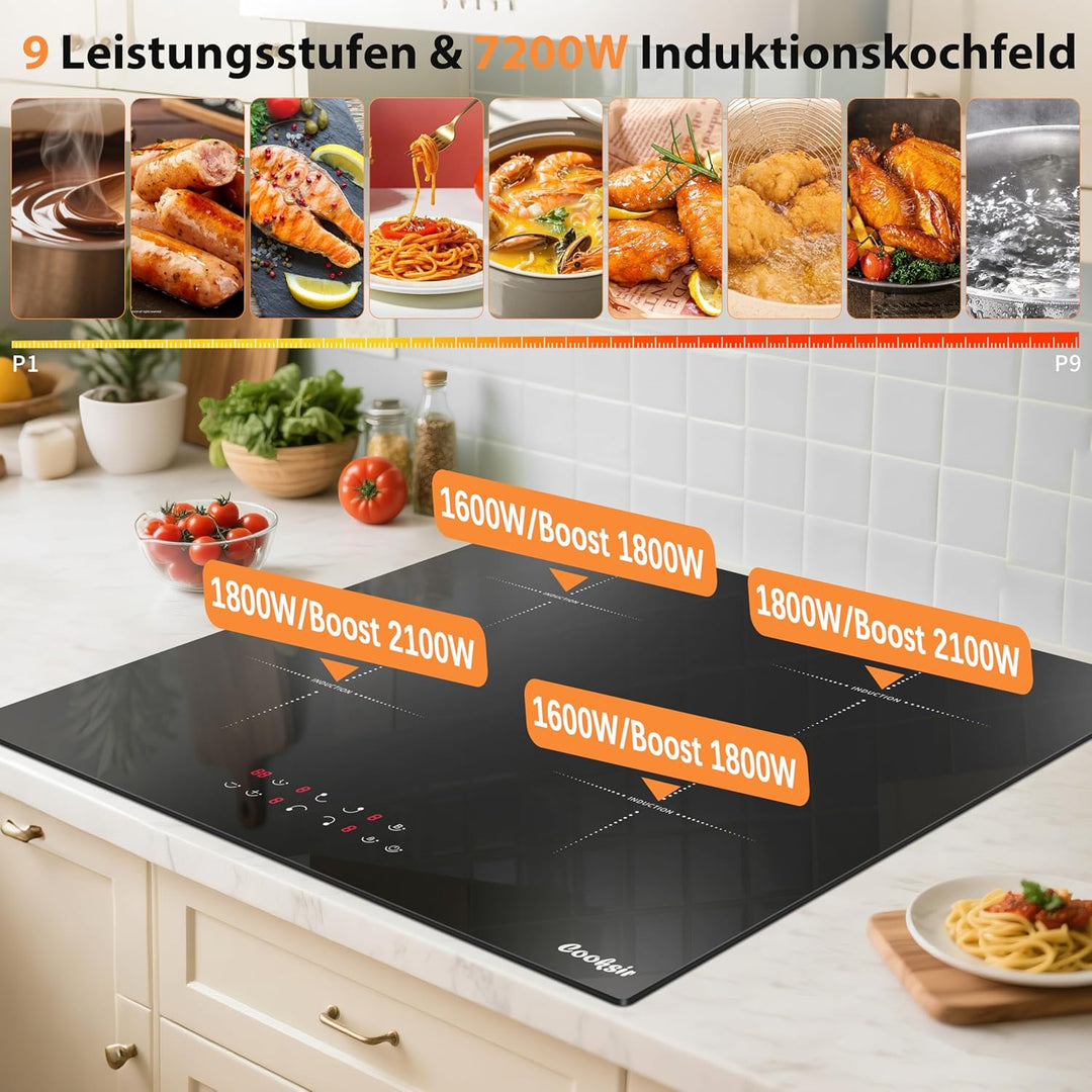 Induktionskochfeld 4 Platten, Kochfeld Einbau 60CM, 7200W 60 Cm Touch 60CM, 60 Cm Touch 60CM