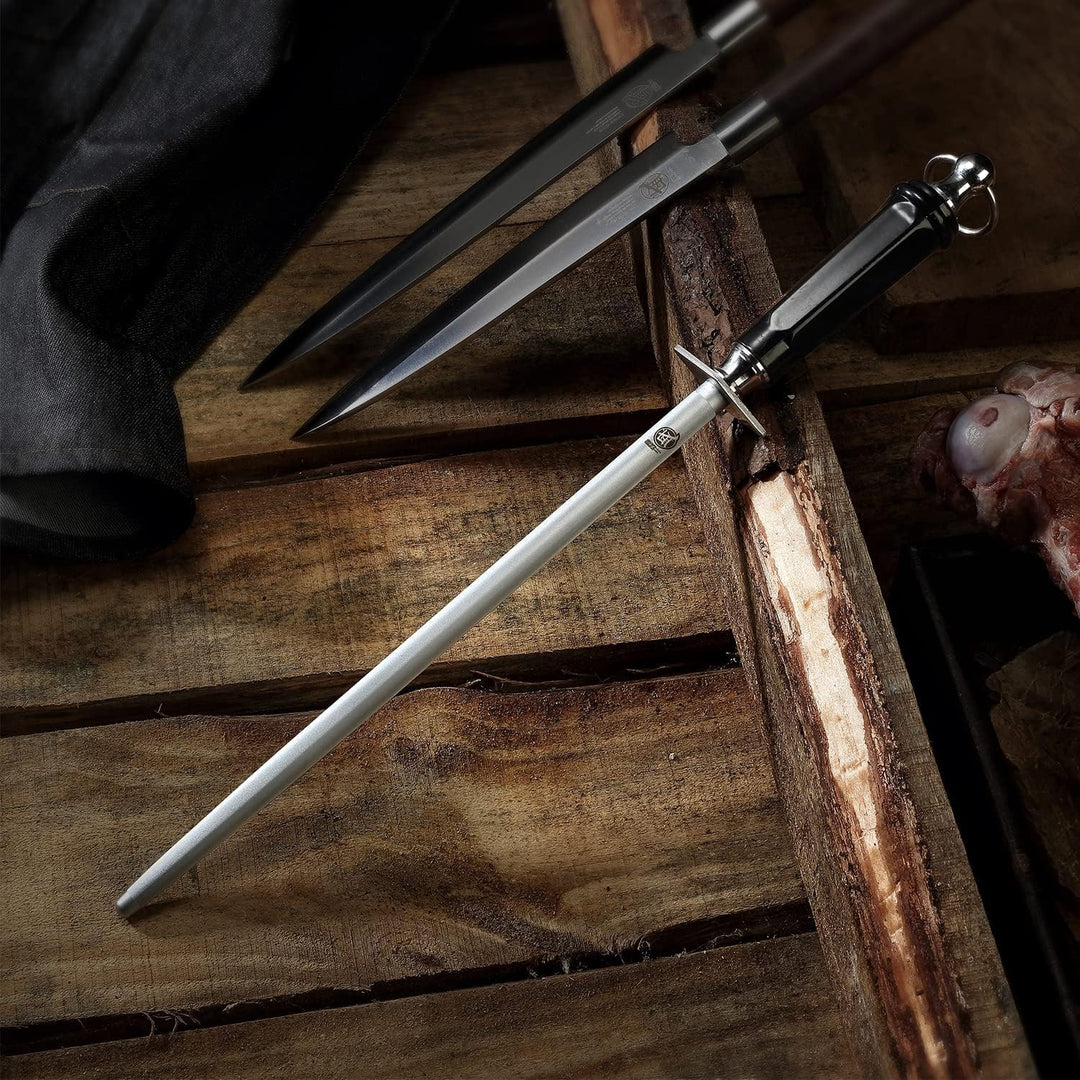 MITSUMOTO SAKARI 40 cm Runder Wetzstahl, Messerschleifer Profi, Japanischer Kohlenstoffstahl Knife S