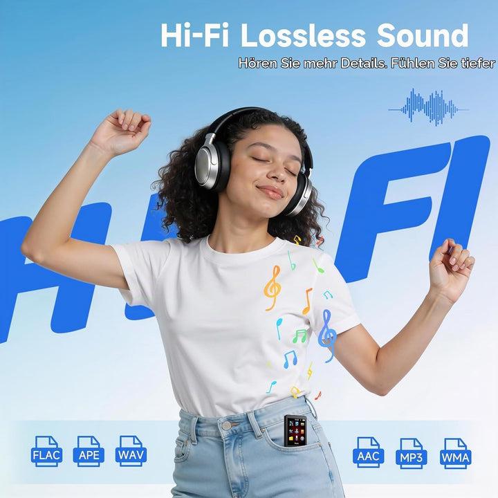 64 GB MP3 Player mit Bluetooth 5.3, tragbarer Musikplayer mit integriertem Lautsprecher, Reader, Dig